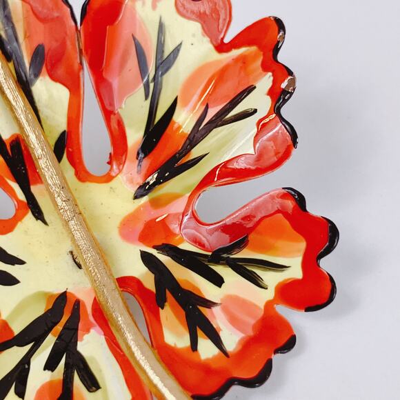 VTG Mid Century Brooch Enamel Leaf Fall Autumn Colors Colorful Metal 50s Jewelry - Picture 7 of 11